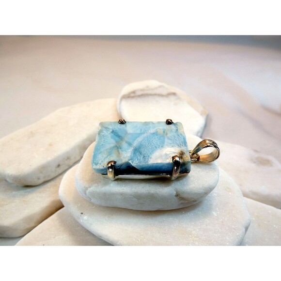 Larimar Rough  Free Form Sterling Silver Pendant  Caribbean Stone Dolphin Stone - Picture 6 of 10
